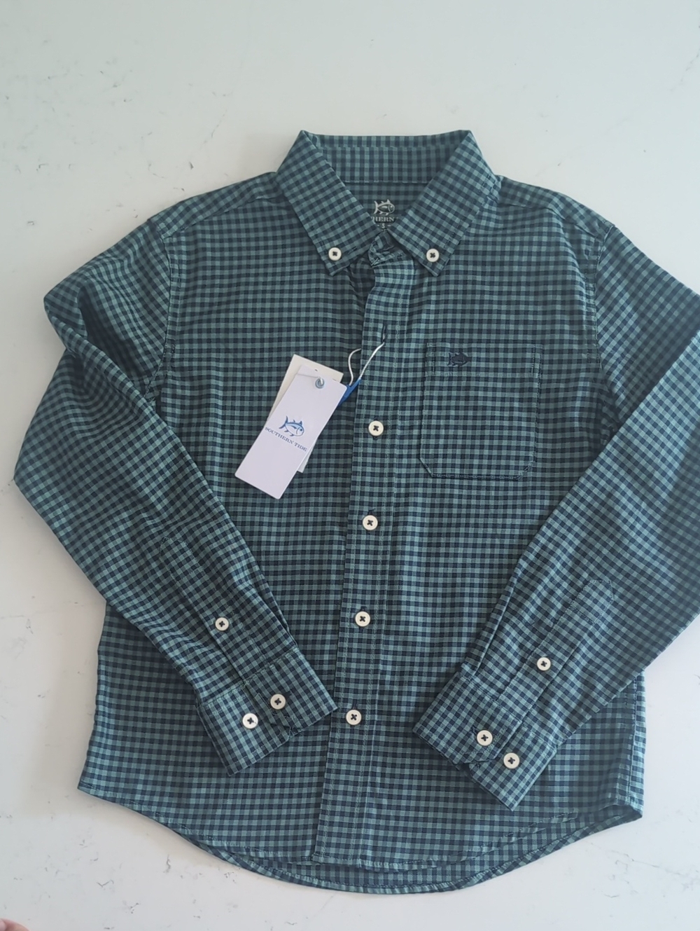 Southern Tide Boys Blue and Green Gingham Button-Down Shirt
